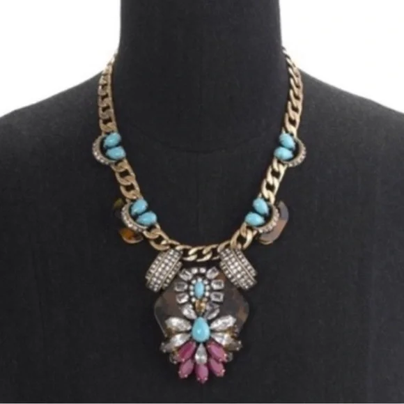Jcrew tortoise turquoise statement necklace NEW - Picture 2 of 6